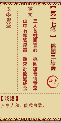 玉帝灵签 第17签:桃园三结义 中吉